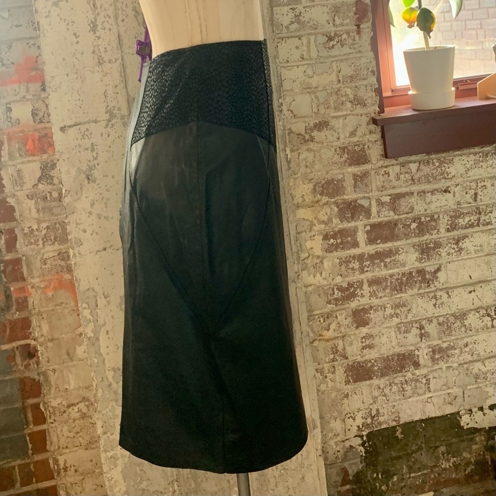 Winlit Womens Black Leather High Waisted Vintage Skirt Deadstock Size 9/10 - Picture 4 of 12
